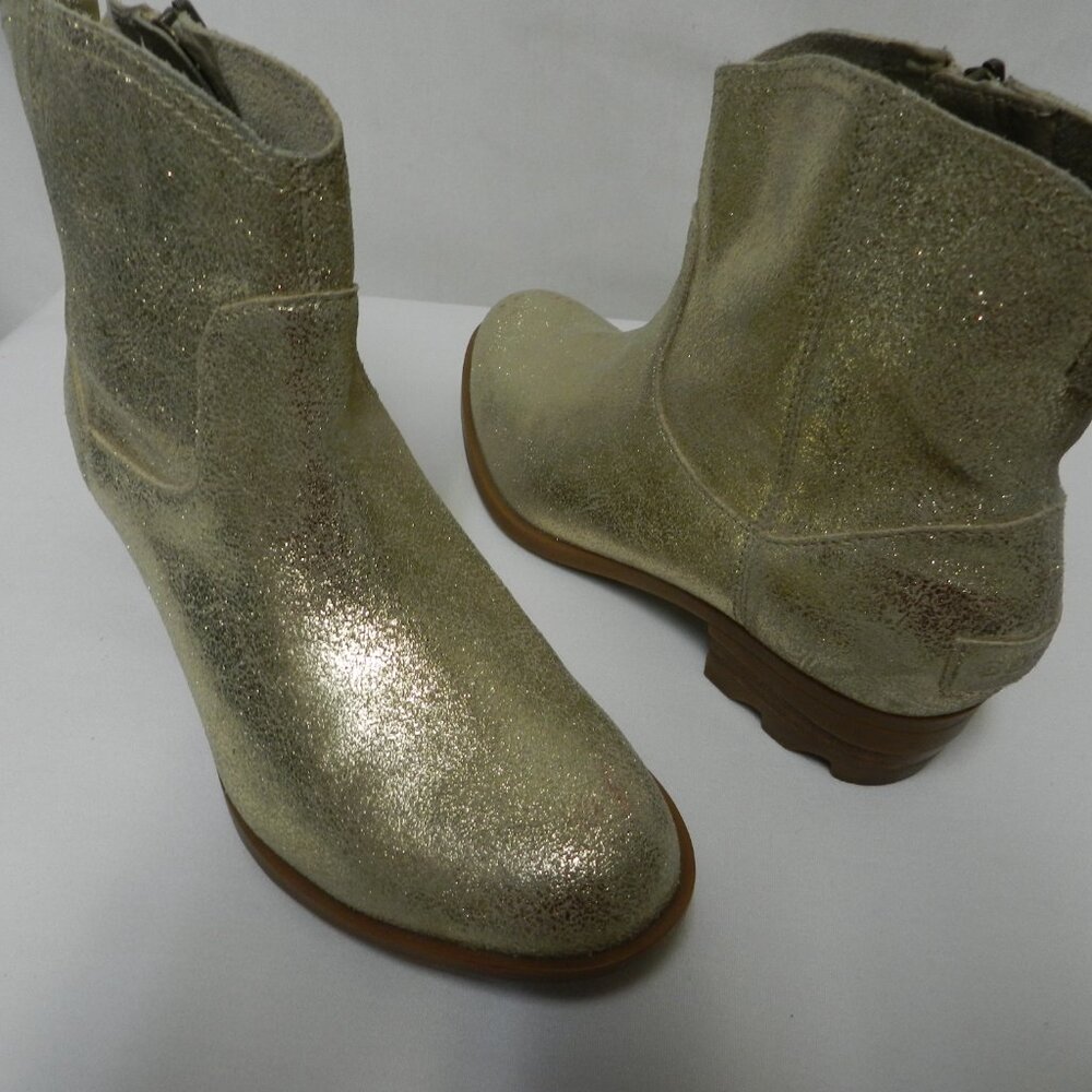 Sorel Leather gold ankle zip boots Lola Lolla Metallic Water Resistant Size 8.5